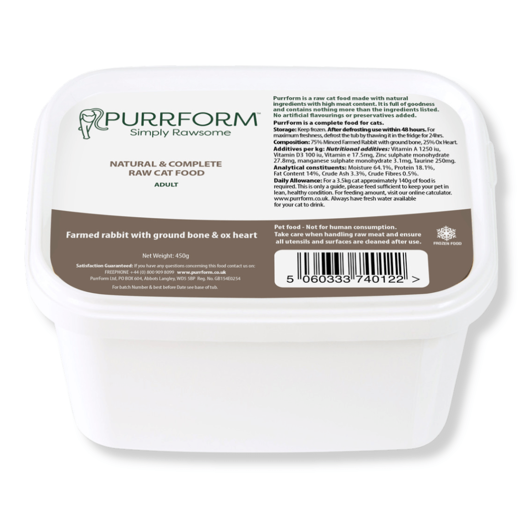 Natural Instinct PURRFORM Farmed Rabbit With Ground Bone & Ox Heart 450g